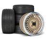 1979-1993 SVE Mustang Fox Body 4 Lug Mesh Wheel & Tire Kit - Classic Gold - 17x8 - HTR Z5 Tires